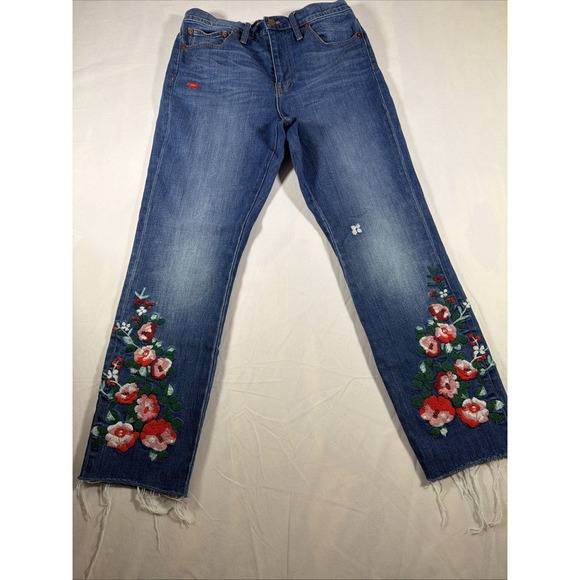 Madewell Denim - Madewell The Slim Boyjean Floral Embroidered High Rise Straight Leg Jeans 30